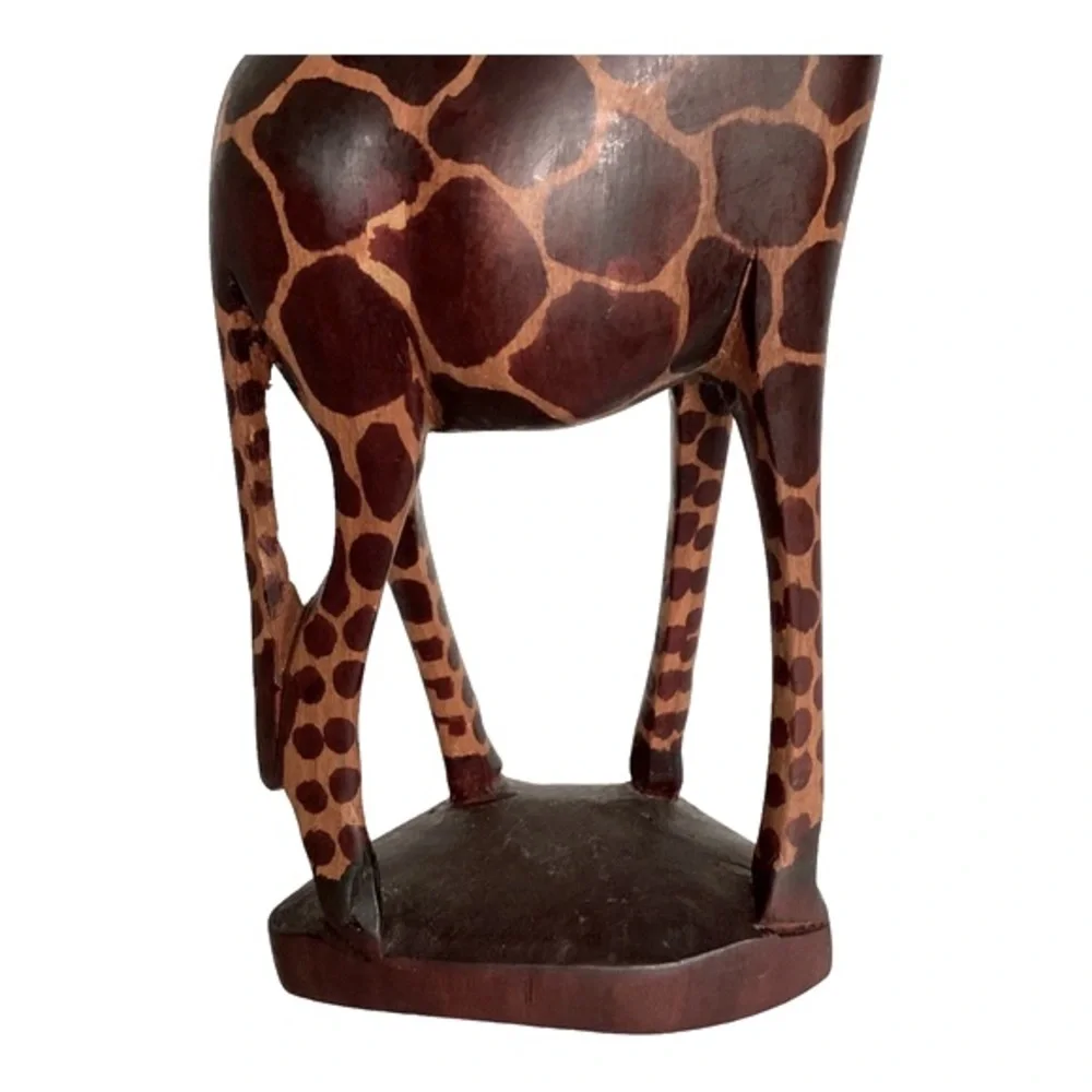 Pier 1 Imports Giraffe Figurine With Base Hand Carved Wood KENYA Vintage